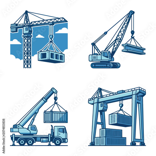 Cranes lifting containers heavy industry.