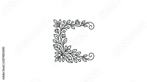 Decorative letter E floral design.
