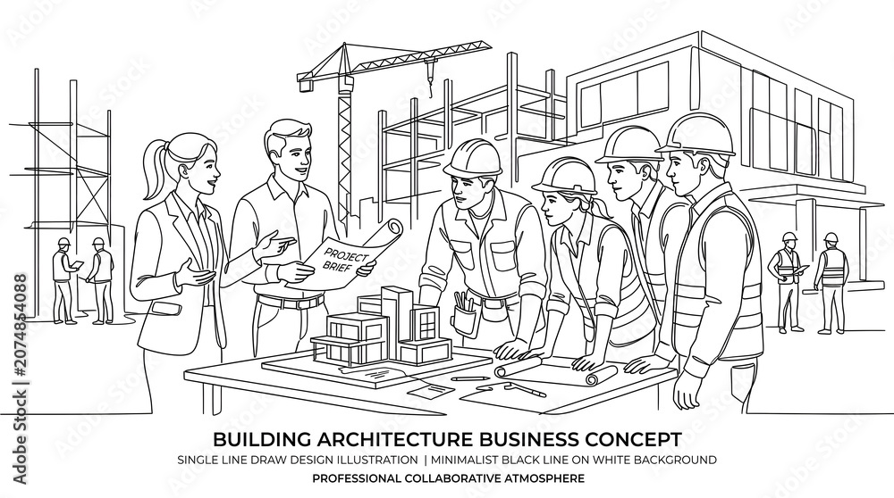 Obraz premium Architectural Design Team Collaborating on Construction Project Planning and Urban Development Strategy