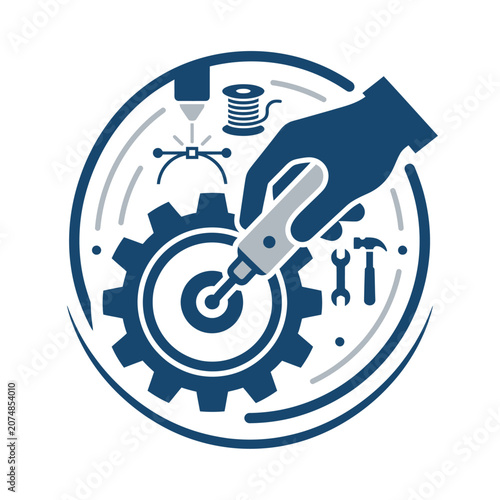 Hand holding a screwdriver on gear.