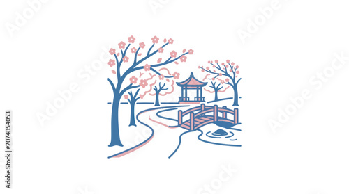 Illustration of a Chinese pavilion.