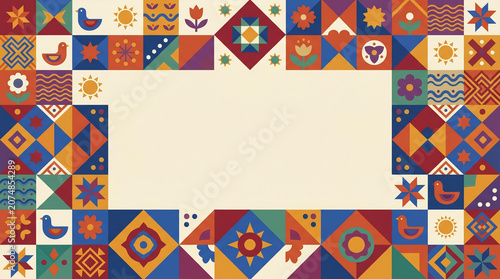 Decorative patchwork geometric elements colorful