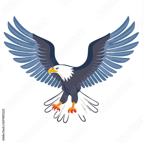 Bald Eagle in Flight Flat Vector Illustration