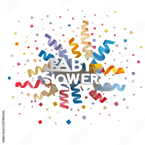 Baby Shower Celebration Vector Text with Confetti