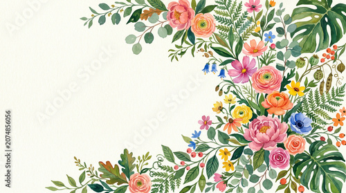 Hand-painted botanical leaves and flowers
