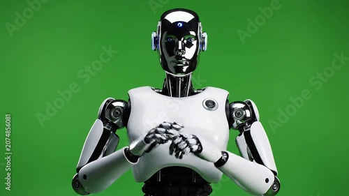 Futuristic Robot Assistant Performing Gestures on Green Screen Background