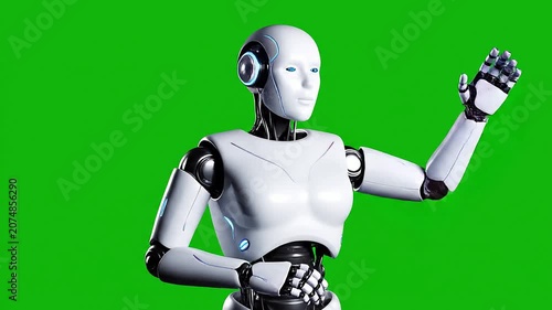 Futuristic Robot Assistant Waving Hand on Green Screen - AI Technology