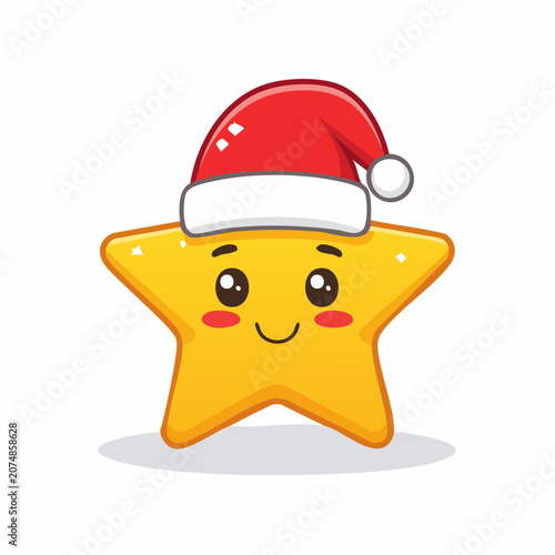 Cute Star Character Wearing a Santa Hat