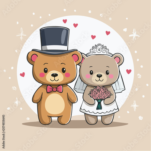 Cute Wedding Bears Illustration