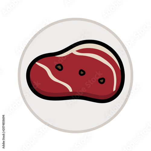 Flat icon of a beef steak with fat and seasoning