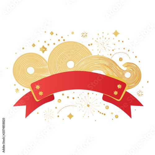 Golden Scroll with Red Ribbon and Sparkles Vector Illustration