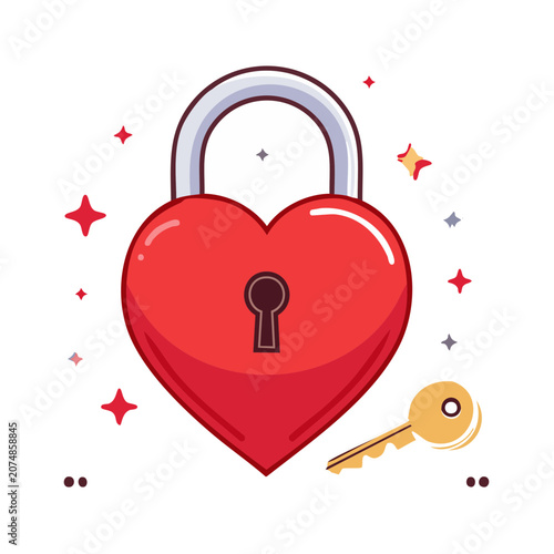 Heart Shaped Padlock with Key and Sparkles