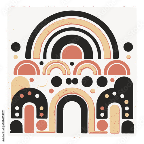 Abstract Rainbow Arches with Dots and Circles Vector