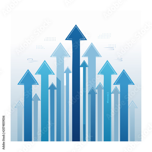 Blue upward arrows graphic representing growth and success