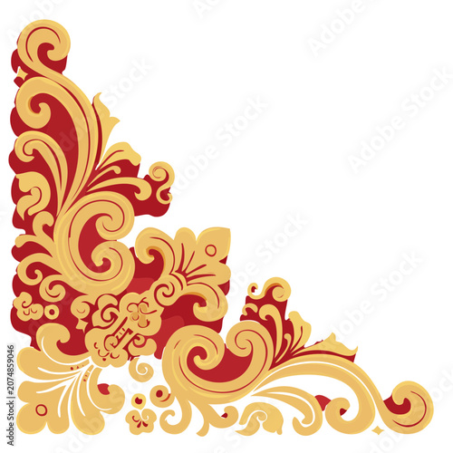 Baroque ornamental corner design with scrollwork and swirls