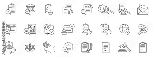 Vászonkép Audit and Compliance icon set, containing auditor, assessment, checklist, inspection, review and more