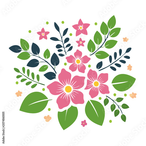 Pink flower bouquet flat vector illustration