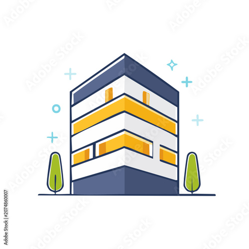 Modern apartment building flat vector illustration