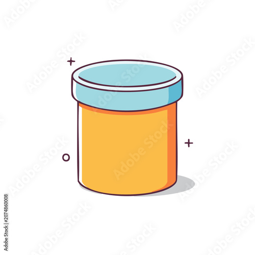 Orange pill bottle with light blue cap, flat vector illustration