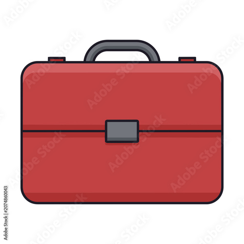 Red flat illustration briefcase with handle and latch