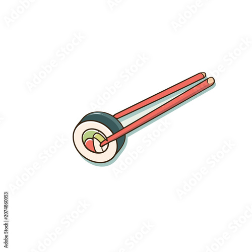 Sushi Roll with Chopsticks Flat Vector Illustration
