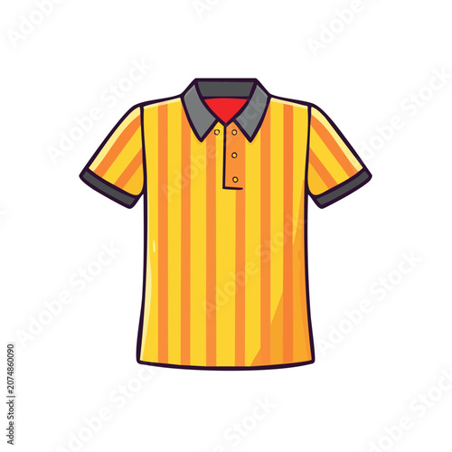 Yellow and orange striped polo shirt flat vector illustration