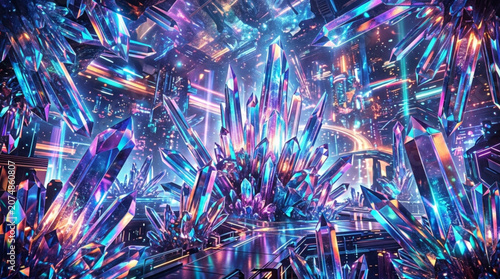 Quadro em tela Abstract Crystal Formation with Vibrant Light Refractions.