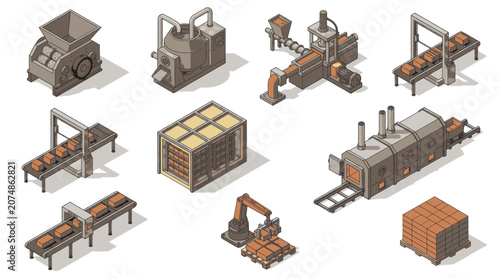Obraz na płótnie Collection of various industrial and construction machinery models on white background