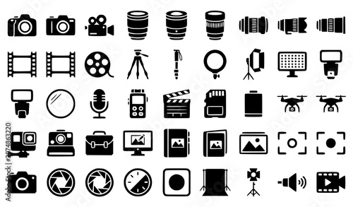 Canvastavla Modern Photography and Camera Multimedia Silhouette Icon Pack for Video Producti