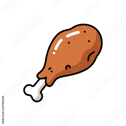 Grilled chicken drumstick with bone vector illustration