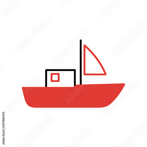 Red sailboat flat vector icon