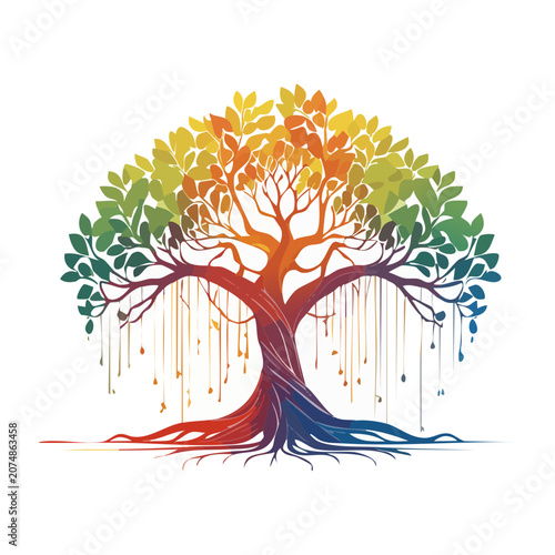 Stylized Tree of Life with Rainbow Colors