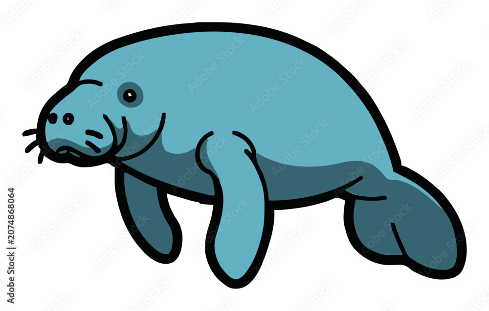 Fototapeta premium Manatee sea cow perspective view illustration. Generative AI