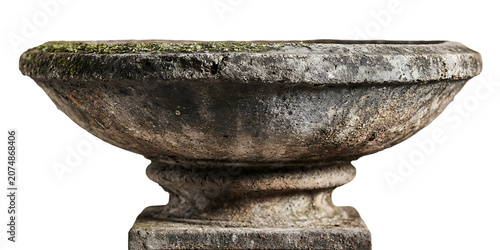 Ancient Bronze Greek Vase and Decorative Bowl Antique Garden Urn Isolated on White Background with Vintage Metal Art Sculpture Design