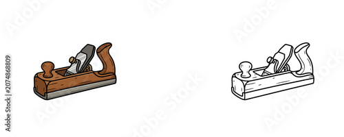 Quadro su tela Classic wood planing tool illustrations in flat brown color and black line style