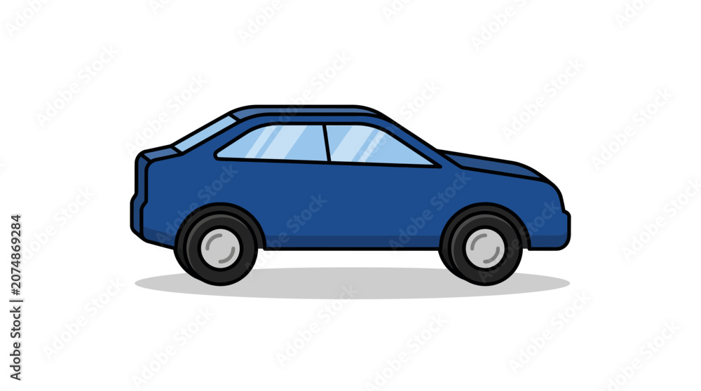 Fototapeta premium Blue Sedan Car Icon, 3D Flat Design, Isolated on White Background