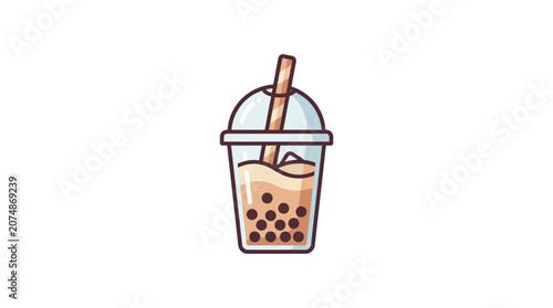 Bubble Tea Icon - Refreshing Drink with Tapioca Pearls and Straw