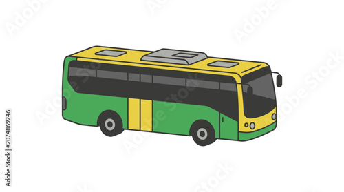 Green and Yellow City Bus Illustration on White Background
