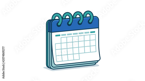 Simple 3D Calendar Icon with Blue Spiral Binding and Grid
