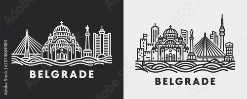 Obraz na płótnie Belgrade Serbia Skyline Minimalist Linear Graphic Illustration Vector Set