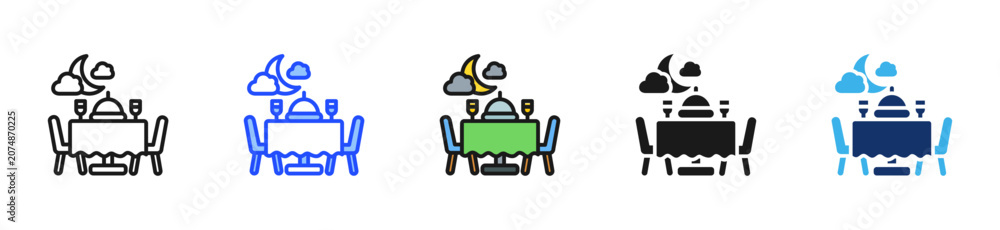 Fototapeta premium Night Dining Icon Collection With Multiple Styles