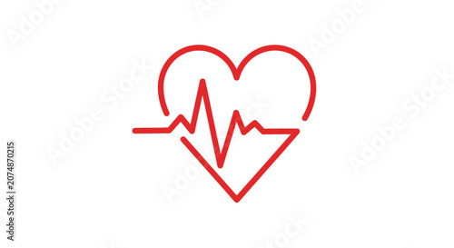 A red heart shape with a line graph inside, representing a heartbeat on a white background
