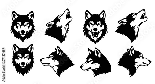 Quadro su tela Collection of wolf head illustrations.