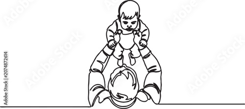 фотографія One line art illustration of parent holding infant above with minimalist illustr