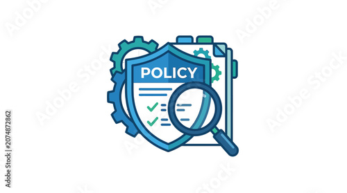 Magnifying glass examines policy data.