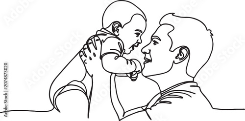 Bild auf Leinwand Profile view of father and baby looking at each other simple line art sketch con