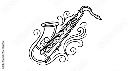 Photos Saxophone Silhouette with Swirling Musical Notes