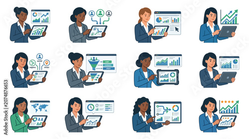 Diverse business professionals analyzing data.