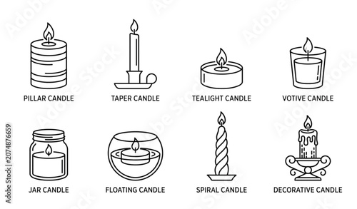 Photos Different Candle Thin Line Icon Set