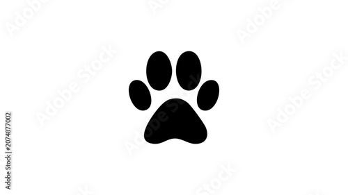Cat Footprint Animation. Animated Black Cat Paw Print, Looping Footprint Icon on White Background.